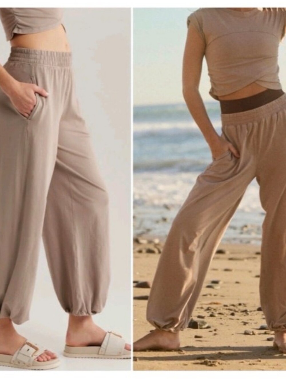 Free People Golden Hour Joggers in Taupe Beige